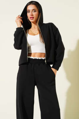 Garnili Kapüşonlu İkili Takım Siyah - Kadın Giyim Modelleri