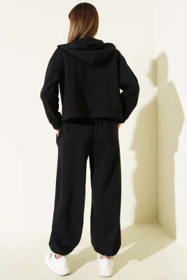 Garnili Kapüşonlu İkili Takım Siyah - Kadın Giyim Modelleri