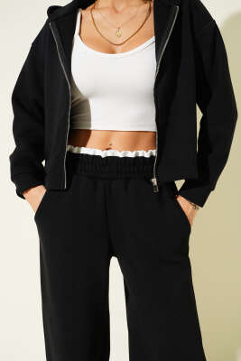 Garnili Kapüşonlu İkili Takım Siyah - Kadın Giyim Modelleri