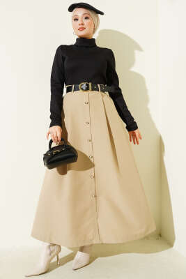 Garnili Kemer Detaylı Elbise Bej - NK BY KORKUT