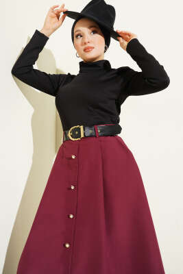 Garnili Kemer Detaylı Elbise Bordo - Elbise