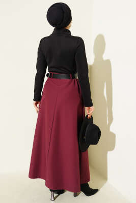 Garnili Kemer Detaylı Elbise Bordo - Elbise