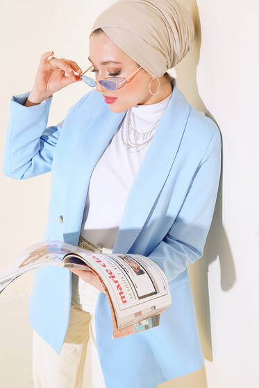 Garnili Kruvaze Ceket Buz Mavisi - Ceket