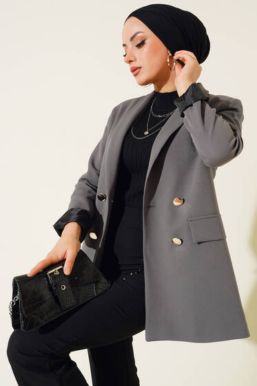 Garnili Kruvaze Gri Ceket - Ceket