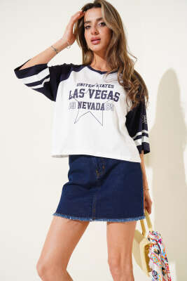 Garnili Las Vegas Baskılı T-Shirt Lacivert - Kadın Giyim Modelleri