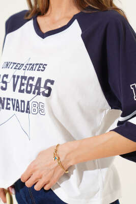 Garnili Las Vegas Baskılı T-Shirt Lacivert - Kadın Giyim Modelleri