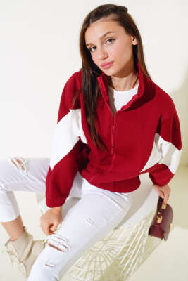 Garnili Üç İplik Salaş Kısa Hırka Bordo - Kadın Giyim Modelleri