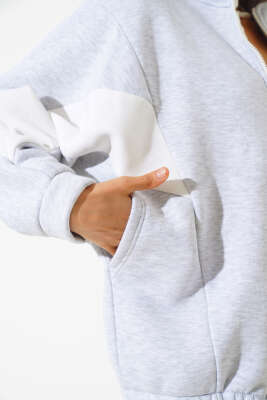 Garnili Üç İplik Salaş Kısa Hırka Gri - Kadın Giyim Modelleri