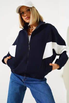 Garnili Üç İplik Salaş Kısa Hırka Lacivert - Kadın Giyim Modelleri