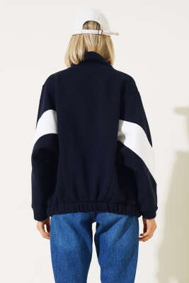 Garnili Üç İplik Salaş Kısa Hırka Lacivert - Kadın Giyim Modelleri