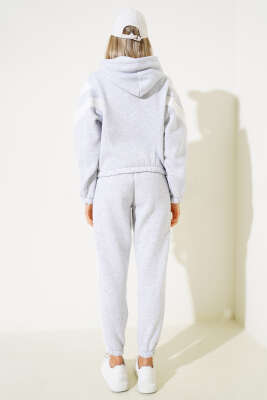 Garnili Üç İplik Sweatshirt Takım Gri - Kadın Giyim Modelleri