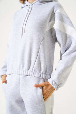 Garnili Üç İplik Sweatshirt Takım Gri - Kadın Giyim Modelleri