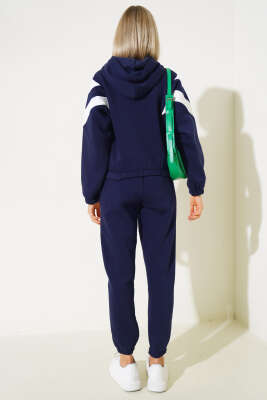Garnili Üç İplik Sweatshirt Takım Lacivert - Kadın Giyim Modelleri