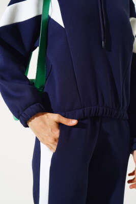 Garnili Üç İplik Sweatshirt Takım Lacivert - Kadın Giyim Modelleri