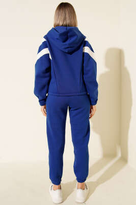 Garnili Üç İplik Sweatshirt Takım Saks - İKİLİ TAKIM