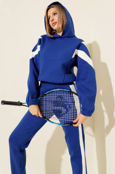 Garnili Üç İplik Sweatshirt Takım Saks - Kadın Giyim Modelleri