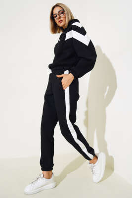 Garnili Üç İplik Sweatshirt Takım Siyah - CALİENTE