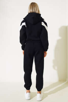 Garnili Üç İplik Sweatshirt Takım Siyah - Kadın Giyim Modelleri