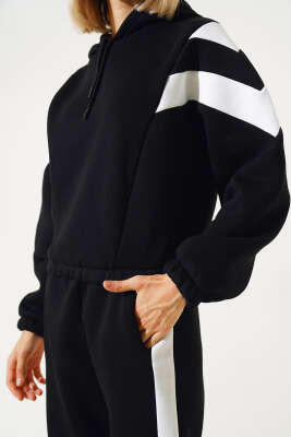 Garnili Üç İplik Sweatshirt Takım Siyah - Kadın Giyim Modelleri