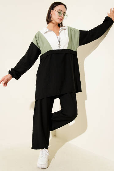 Garnili Yarım fermuarlı İkili Takım Çağla Yeşili - İkili Takım