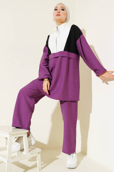 Garnili Yarım fermuarlı İkili Takım Magenta - İkili Takım