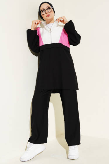 Garnili Yarım fermuarlı İkili Takım Pembe - İkili Takım