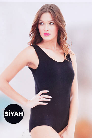 Geniş Askılı Bayan Çıtçıtlı Body Siyah - İç Giyim