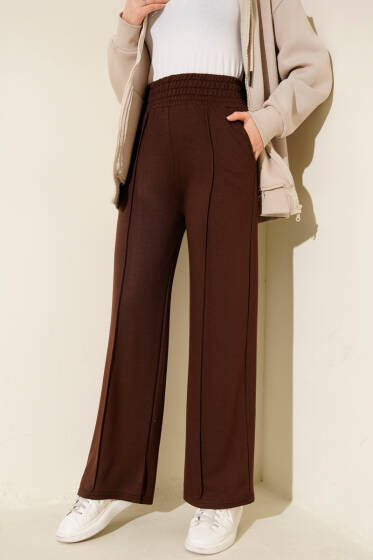 Geniş Bel Lastikli Çımalı Pantolon Kahve - 100-300 TL Ürünler