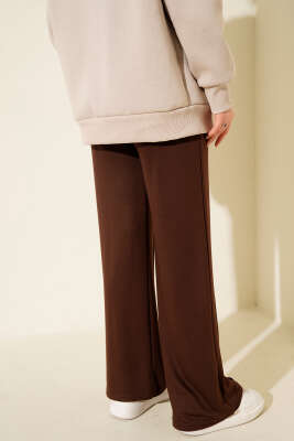 Geniş Bel Lastikli Çımalı Pantolon Kahve - Yılın Fırsatı