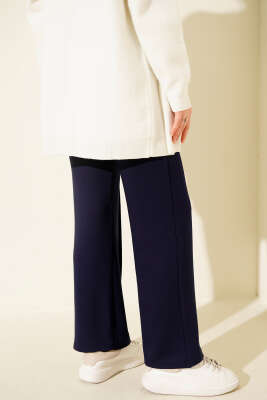 Geniş Bel Lastikli Çımalı Pantolon Lacivert - Pantolon