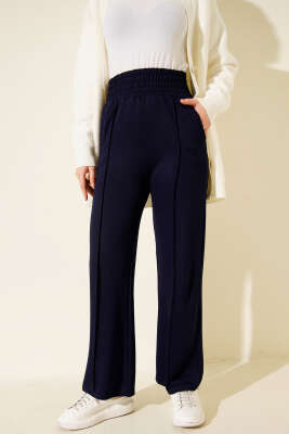 Geniş Bel Lastikli Çımalı Pantolon Lacivert - Yılın Fırsatı