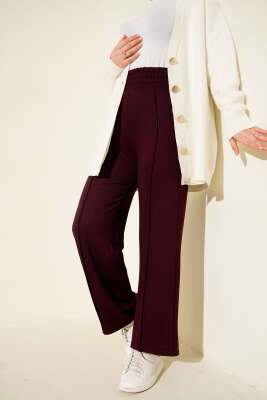 Geniş Bel Lastikli Çımalı Pantolon Mürdüm 