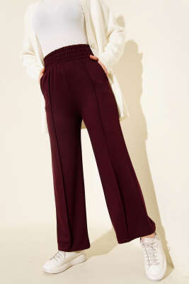 Geniş Bel Lastikli Çımalı Pantolon Mürdüm - Pantolon