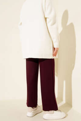 Geniş Bel Lastikli Çımalı Pantolon Mürdüm - Pantolon