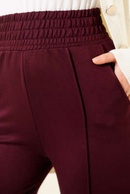 Geniş Bel Lastikli Çımalı Pantolon Mürdüm - Yılın Fırsatı