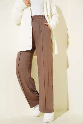 Geniş Bel Lastikli Çımalı Pantolon Vizon - Yılın Fırsatı