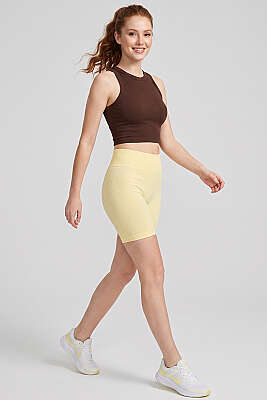 Geniş Biye Detaylı Crop Kahve - Sporcu Sütyeni 