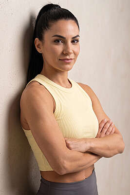 Geniş Biye Detaylı Crop Sarı 