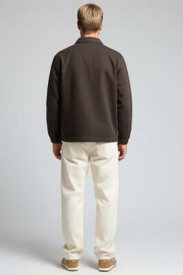 Geniş Cepli Fermuarlı Erkek Ceket Kahve - Erkek Ceket