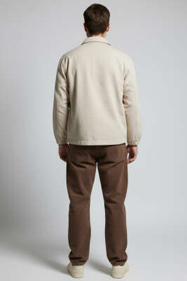 Geniş Cepli Fermuarlı Erkek Ceket Taş - Erkek Ceket