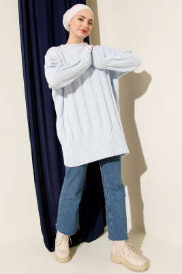 Geniş Fitilli Triko Yumoş Tunik Bebe Mavi - Tunik