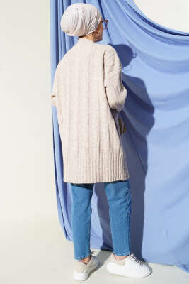 Geniş Fitilli Triko Yumoş Tunik Bej - Tunik