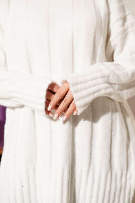 Geniş Fitilli Triko Yumoş Tunik Ekru - Tunik