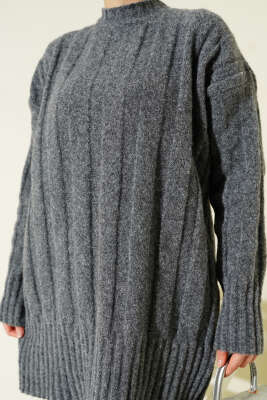 Geniş Fitilli Triko Yumoş Tunik Füme - Tunik