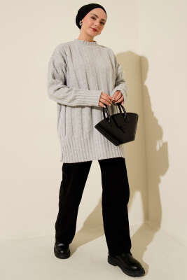 Geniş Fitilli Triko Yumoş Tunik Gri - Tunik