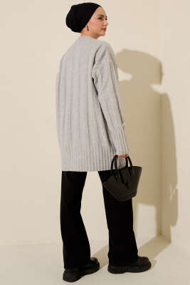 Geniş Fitilli Triko Yumoş Tunik Gri - Tunik