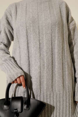 Geniş Fitilli Triko Yumoş Tunik Gri - Tunik