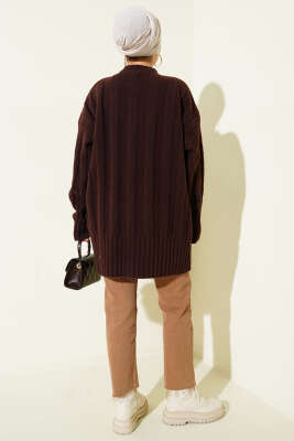 Geniş Fitilli Triko Yumoş Tunik Kahve - Tunik