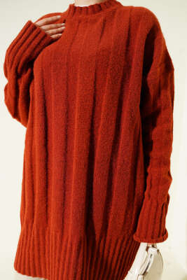 Geniş Fitilli Triko Yumoş Tunik Kiremit - Tunik