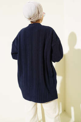 Geniş Fitilli Triko Yumoş Tunik Lacivert - Tunik